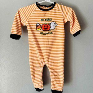My First Halloween Embroidered Orange & White Stripe One Piece Outfit Sleeper 3M